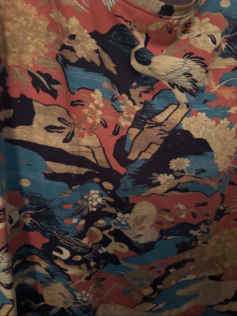 Peruvian Connection Rust, Teal & Gold Floral Crane Short-Sleeve Tee NWOT - Picture 2 of 8